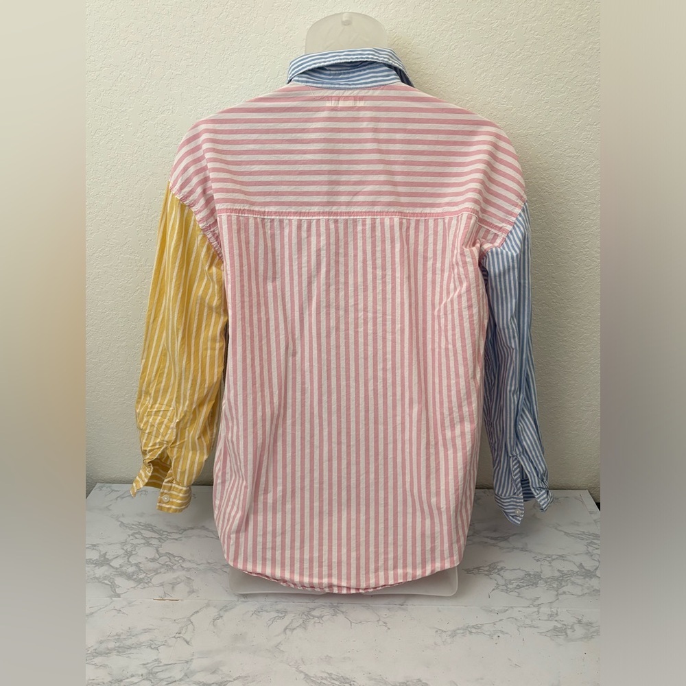Aeropostale Button Up Shirt Mens M Long Sleeve Navy Cotton Colorblock St…​ - Picture 3 of 5